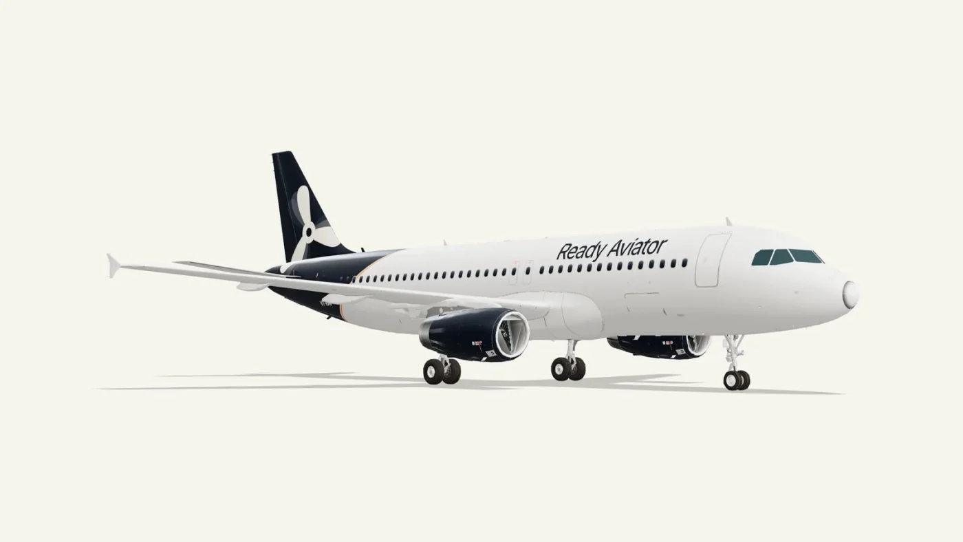 A Ready Aviator A320 in our own paint, parked on a plain cream background.
