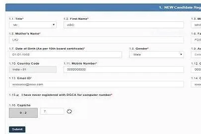 The NEW Candidate Registration form, with title, name, date of birth as per the 10th board certificate and mobile number.