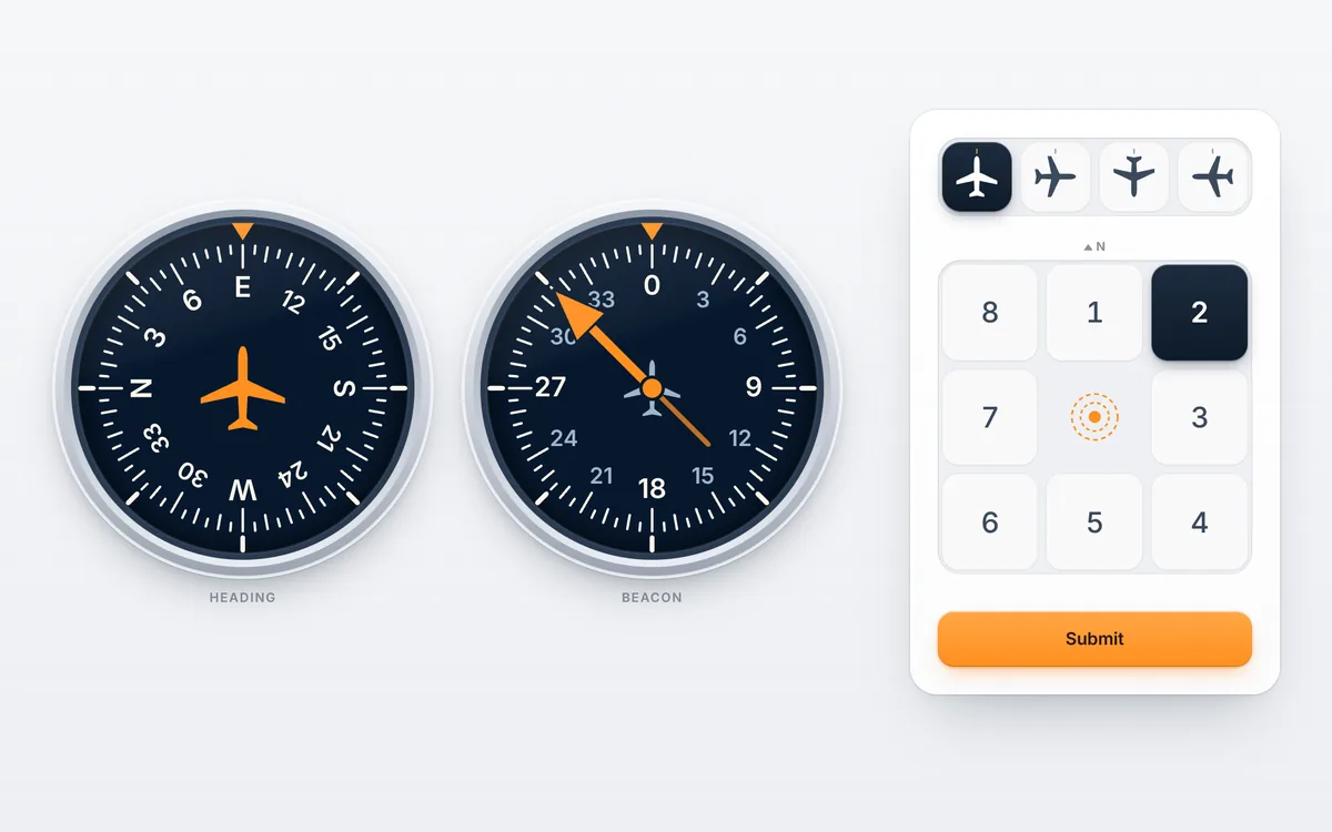 Beacon Position: a heading indicator and a radio compass