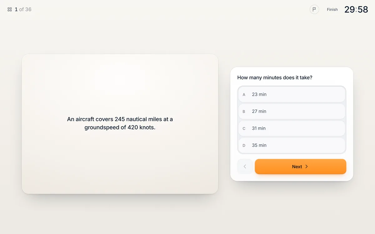 Our Cognitive Reasoning game: a groundspeed question