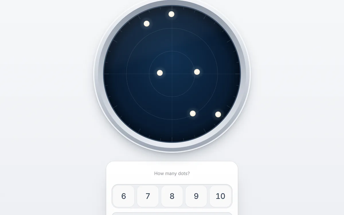Dot Count: dots drifting round a scope