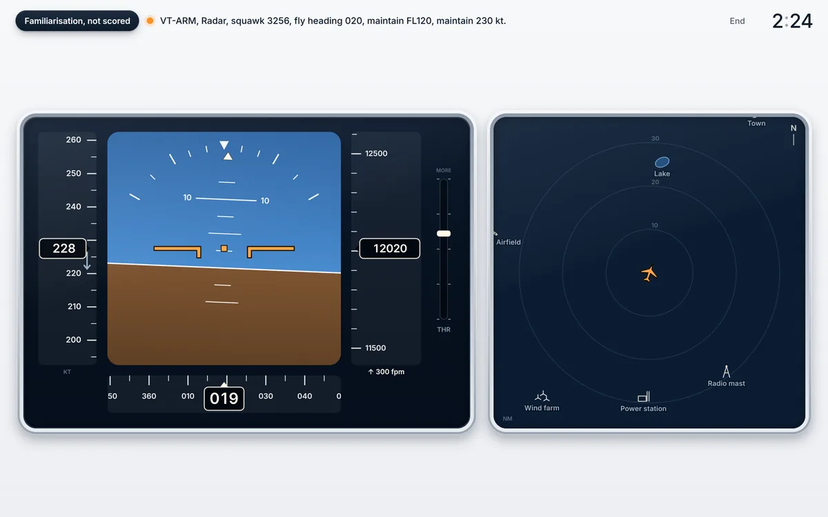 Flight Test: the flight instruments and the map, flying a controller's clearance