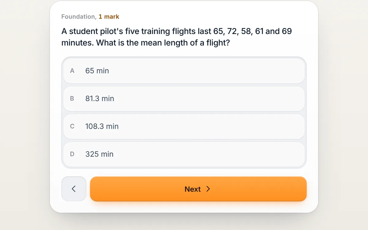 Maths Progressive: a question on a student pilot's flight times