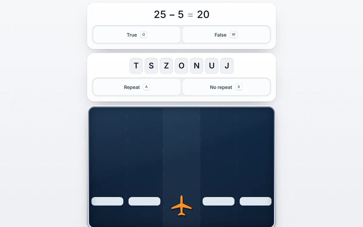 Steer and Check: a sum, a row of letters and a lane to steer