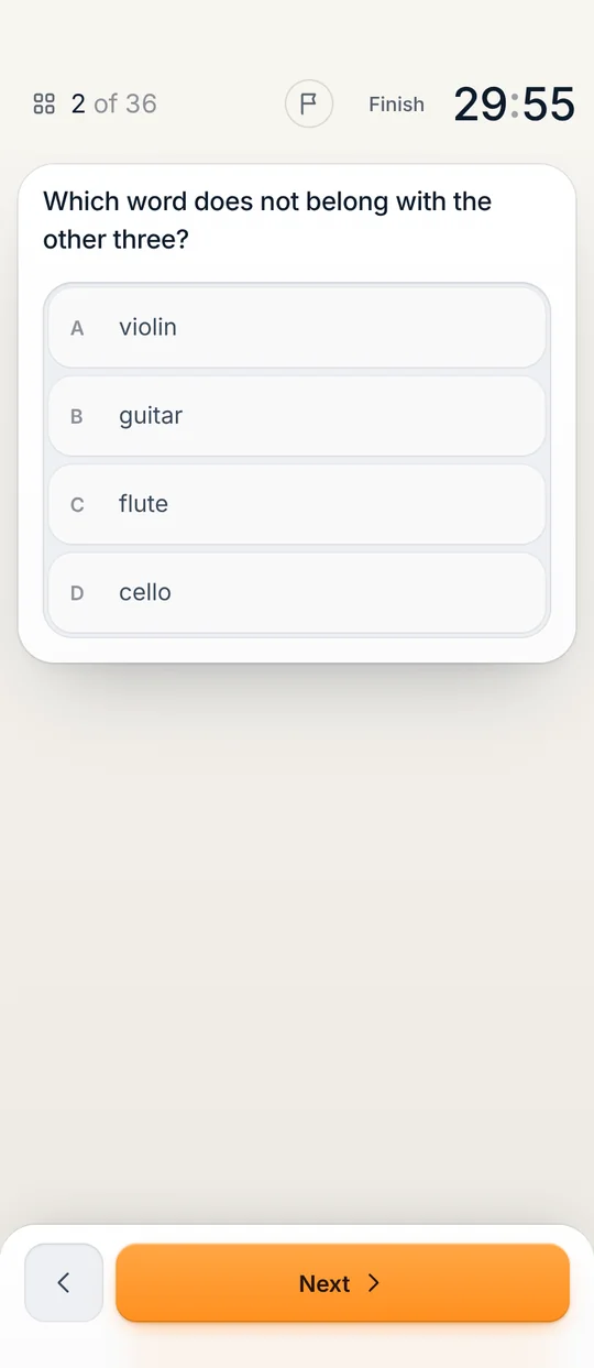 Our Cognitive Reasoning game on a phone: which word does not belong