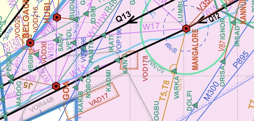 Route chart, Goa Dabolim to Mangalore